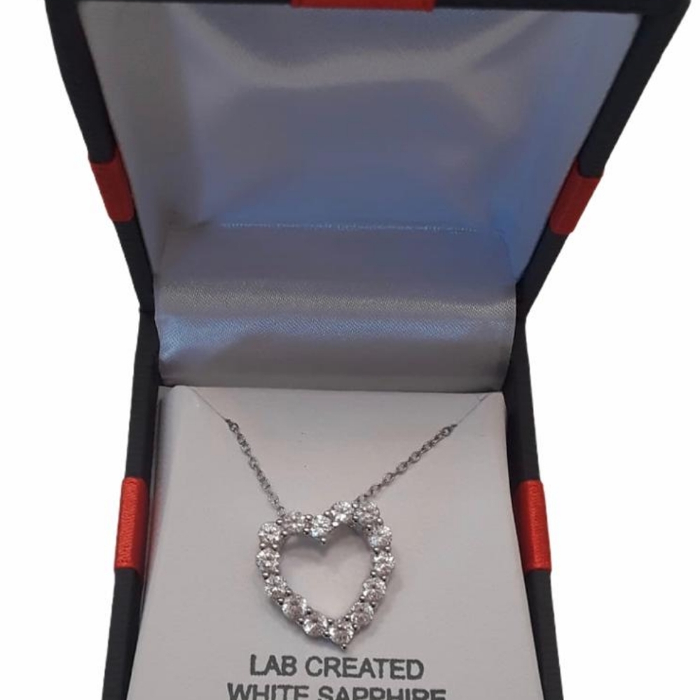 White Sapphire Heart Necklace Sterling Silver